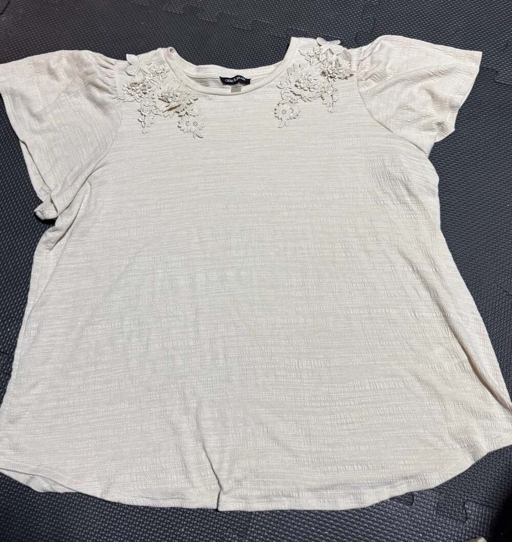 cable & gauge Cream Textured Knit Top Floral Lace Detail Size 1X